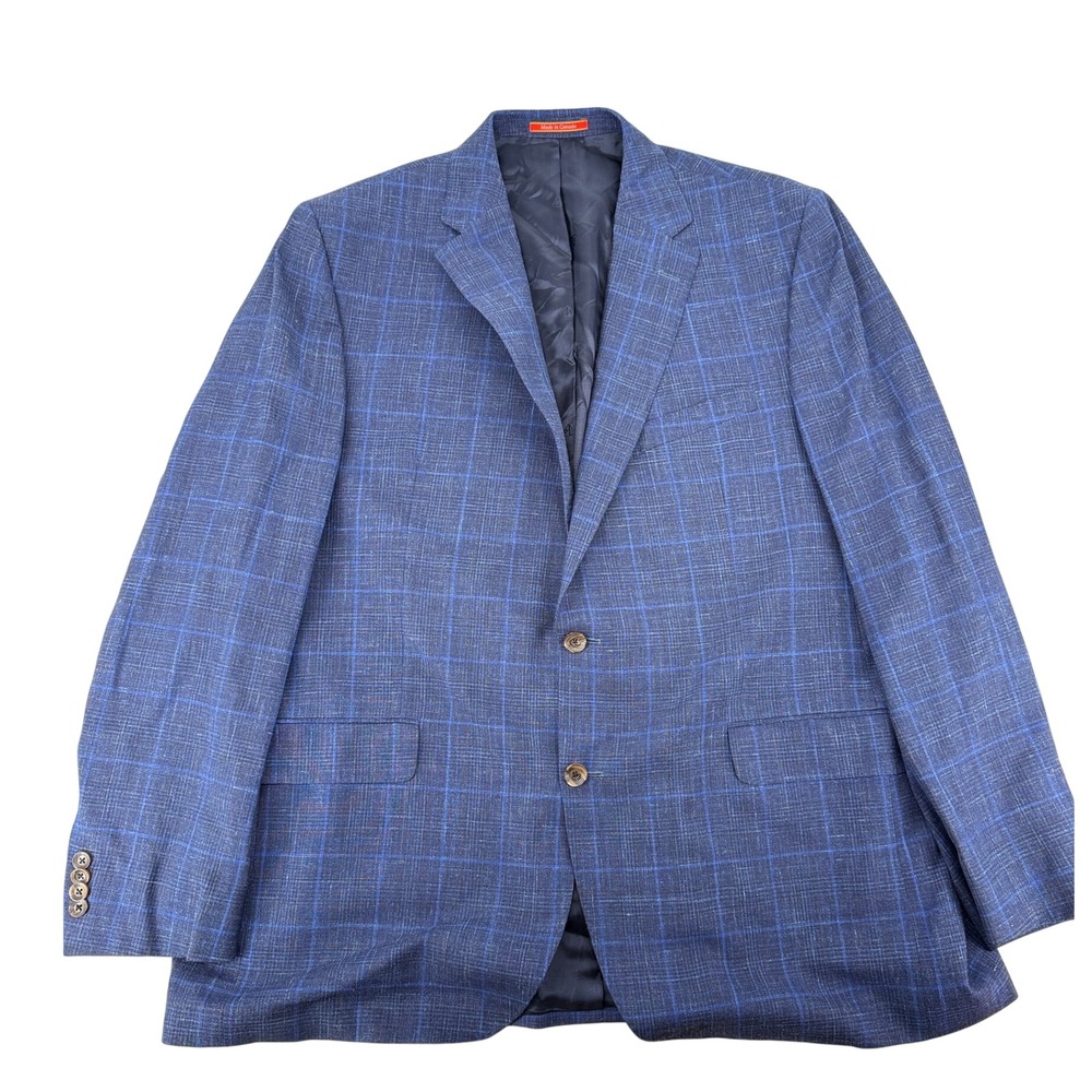 Cremieux Collection Loro Piana Blue Plaid Wool Silk Linen Blazer Sport Coat 48L
